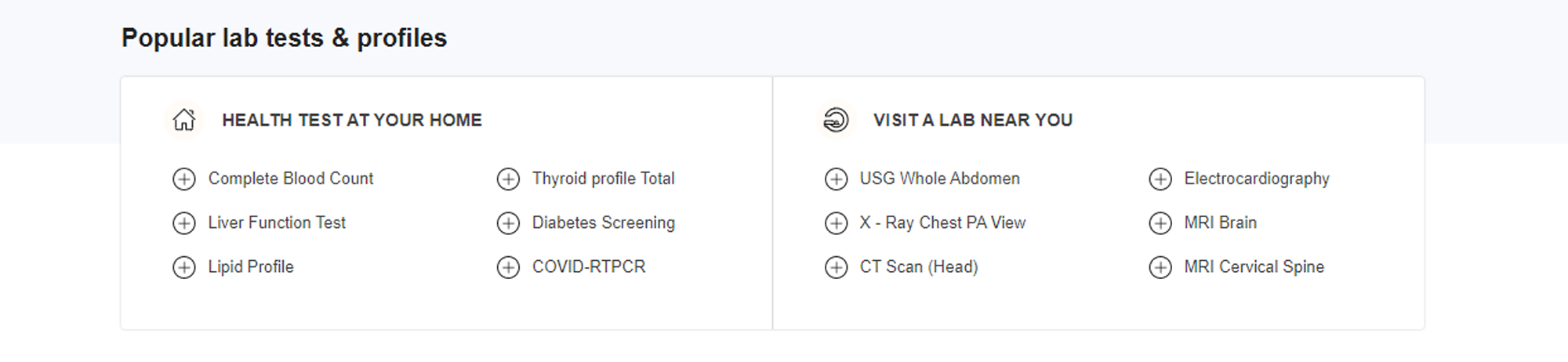 Popular lab tests & profiles